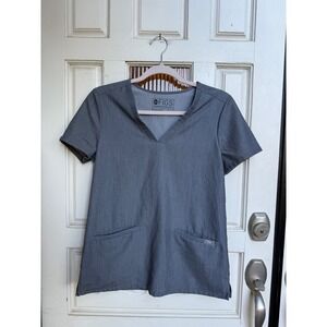FIGS Technical Collection Scrub Top Women's Grey V Neck Short Sleeve Size XS